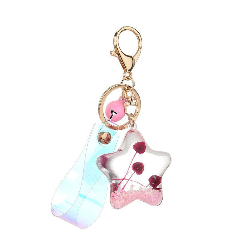 Wholesale Acrylic Into The Oil Dry Flower Five-pointed Star Quicksand Creative Key Chain